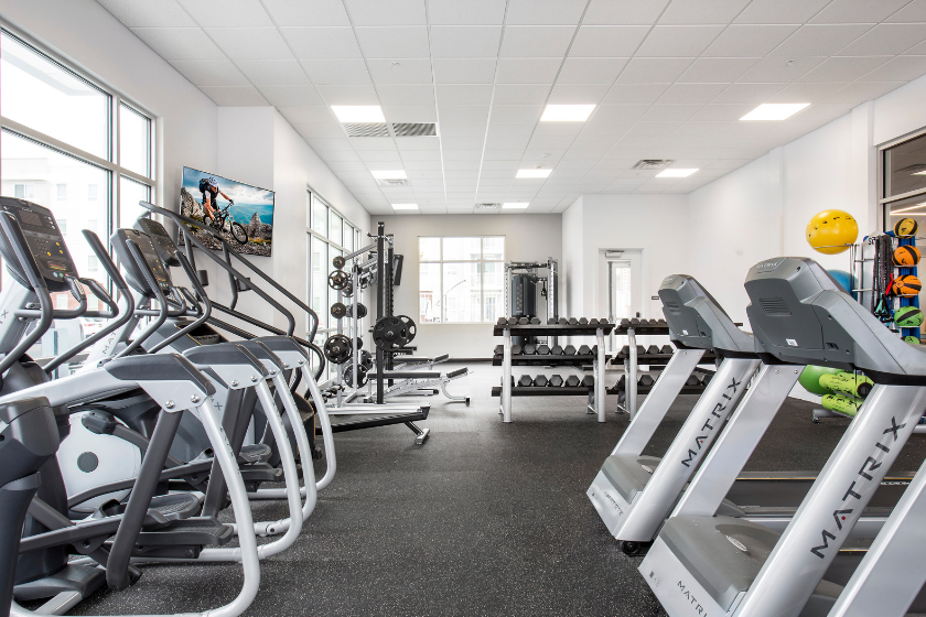 High quality fitness equipment in the fitness center at the 605 Place student housing in St. George.