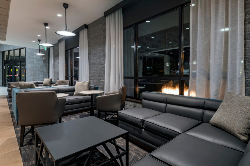 Couches and lounge area in the lobby of the Hyatt Place in Provo.